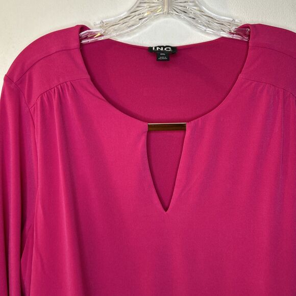 Inc Womens Top Size XXL long sleeve dark pink peekaboo vneck tunic - Picture 3 of 8